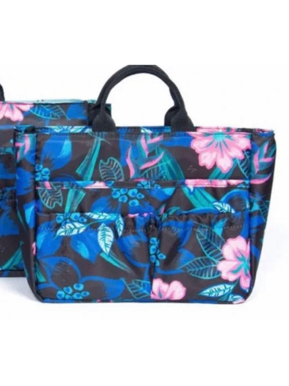Lug Chariot Medium Floral Tote Organizer Bag Black Blue NWT